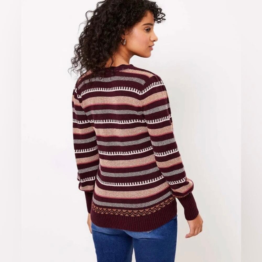 NWOT Striped Crewneck Sweater in Burgundy and Cream - Picture 7 of 8